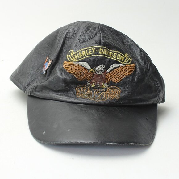 Harley Davidson Center Logo Black Leather Ball Cap Hat - Picture 11 of 12
